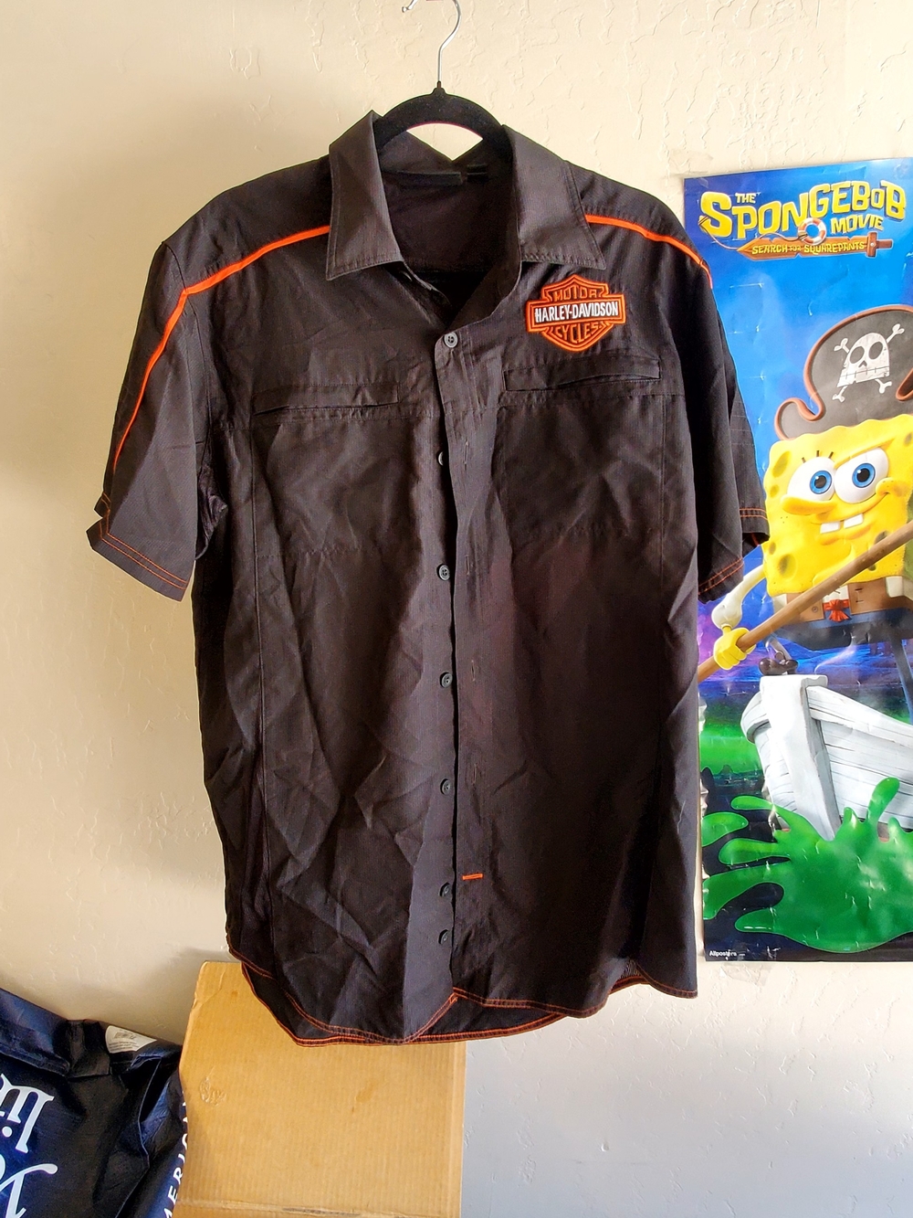 Harley-Davidson Black Short Sleeve Button-Down with Orange Trim